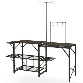 Folding Camp Kitchen, Camping Table Cooking Station with Adjustable Lamp Stand Folding Camp Kitchen, Camping Table Cooking Station with Adjustable Lamp Stand